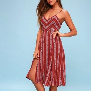 Lulu’s Calabash Rust Red Tie-Back Midi Dress
